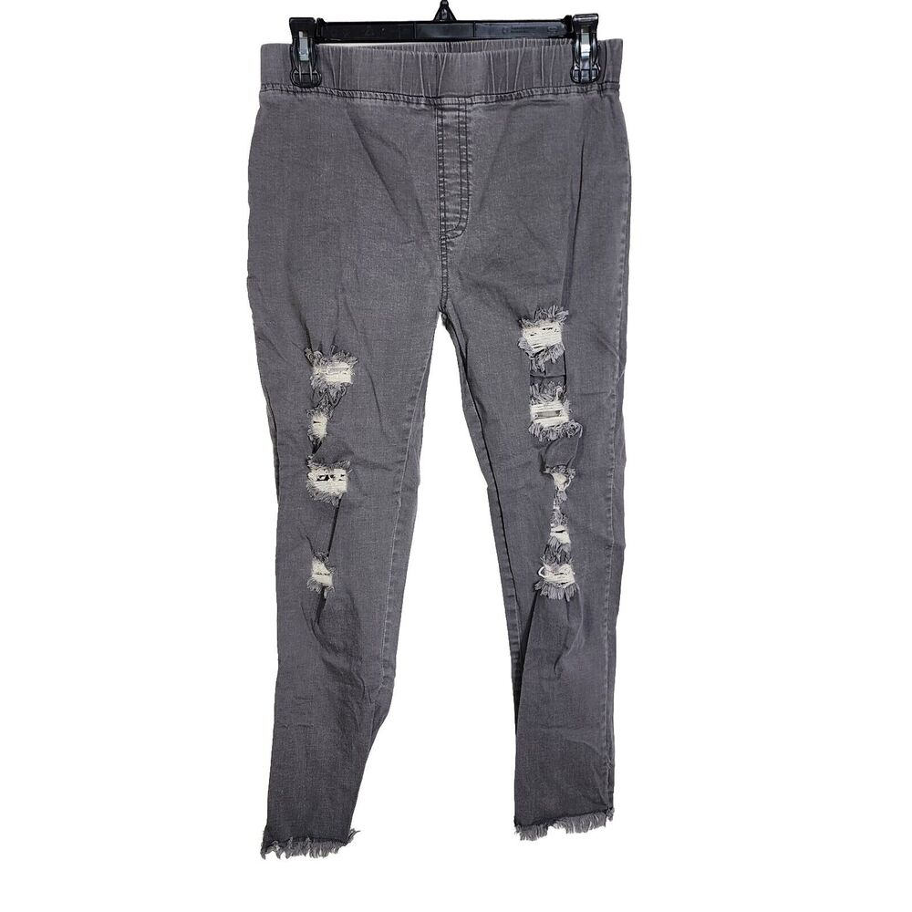 Plush Boutique Womens Pants Size Medium Gray Pull On Distressed Raw Hem Skinny
